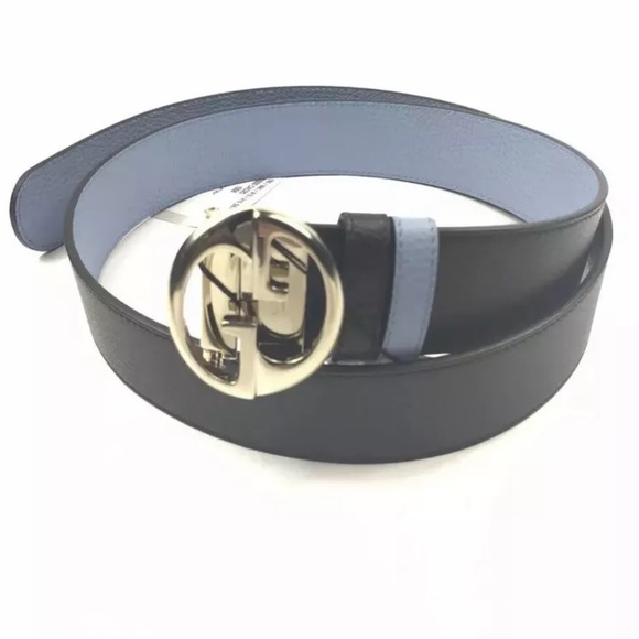 Gucci GG Dollar Calf Leather Nero Black/ Mineral Blue Reversible Belt Size 95/38 - Picture 2 of 6